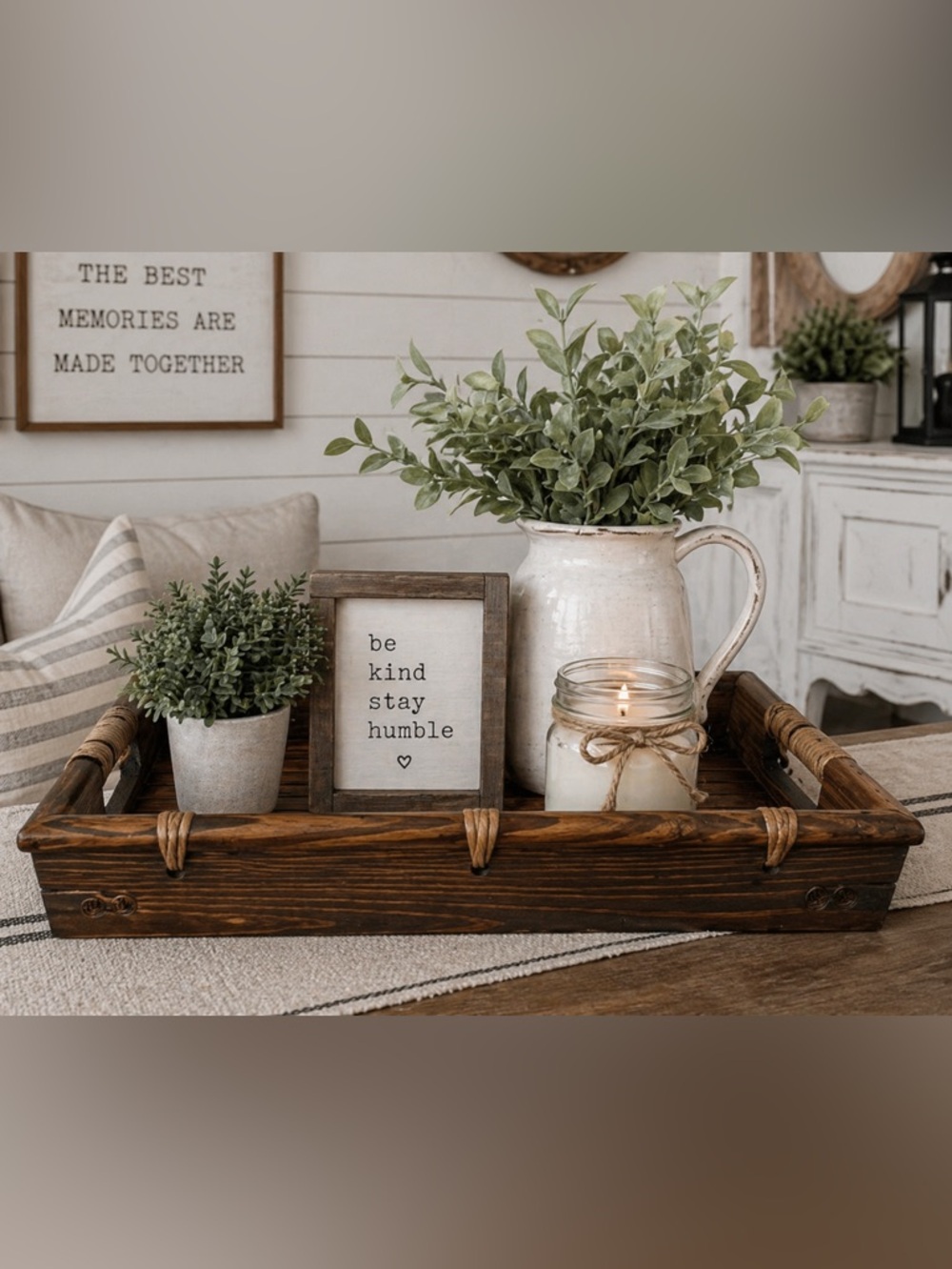 Decorative Wood Rectangle Serving Tray with Handles